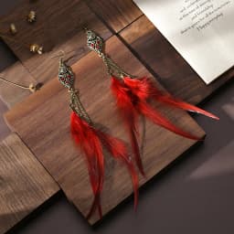 Boho Long Retro Feather Exaggerated Earrings Women Thailand Indian Drop-shaped Rhinestone Chain Tassel Earrings Wedding Jewelry