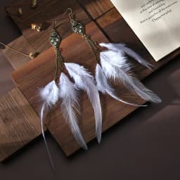 Boho Long Retro Feather Exaggerated Earrings Women Thailand Indian Drop-shaped Rhinestone Chain Tassel Earrings Wedding Jewelry