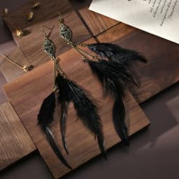 Boho Long Retro Feather Exaggerated Earrings Women Thailand Indian Drop-shaped Rhinestone Chain Tassel Earrings Wedding Jewelry