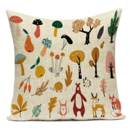Cartoon Mushroom Pillow Cover Jungle Leaves Decorative Peach Skin Sofa Seat Throw Pillow Case Cushion Cover 45x45cm Cojines