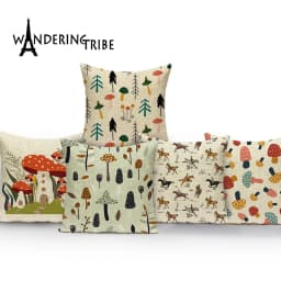 Cartoon Mushroom Pillow Cover Jungle Leaves Decorative Peach Skin Sofa Seat Throw Pillow Case Cushion Cover 45x45cm Cojines