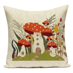Cartoon Mushroom Pillow Cover Jungle Leaves Decorative Peach Skin Sofa Seat Throw Pillow Case Cushion Cover 45x45cm Cojines