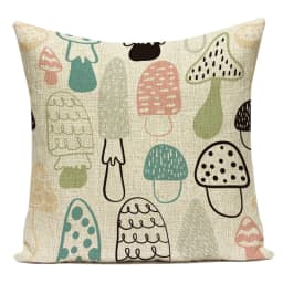 Cartoon Mushroom Pillow Cover Jungle Leaves Decorative Peach Skin Sofa Seat Throw Pillow Case Cushion Cover 45x45cm Cojines