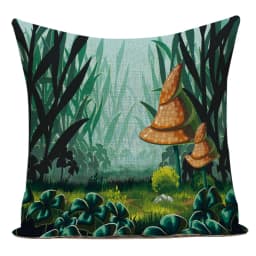 Cartoon Mushroom Pillow Cover Jungle Leaves Decorative Peach Skin Sofa Seat Throw Pillow Case Cushion Cover 45x45cm Cojines