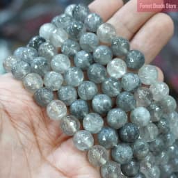 Faceted Cloud Crystal Demon Quartz Round Loose Beads Natural Stone DIY Handmade Bracelet for Jewelry Making 15'' 4/6/8/10/12mm