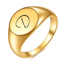 Customized Women Initial Letter Stamp Signet Ring Chunky Round Top Stainless Steel Bague Fashion Jewelry Wholesale