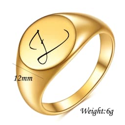 Customized Women Initial Letter Stamp Signet Ring Chunky Round Top Stainless Steel Bague Fashion Jewelry Wholesale