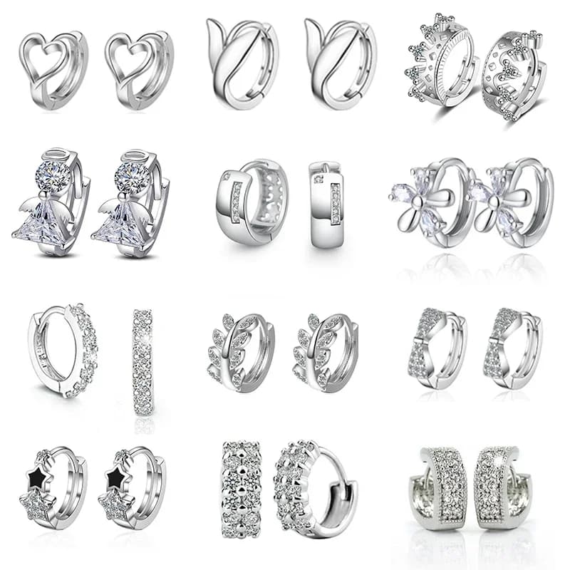 Geometric Tiny Hoop Earrings For Women Micro Crystal Zircon Star Flower Heart Huggie Small Classic Earring Piercing Jewelry Gift