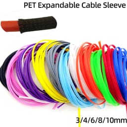 Insulated PET Braid Sleeving 3/4/6/8/10mm Tight 5/10/50M High Density Wire Wrap Sheath Protection Black Red Cable sleeve