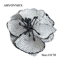 AHYONNIEX 1 Piece Large Sequins Flowers Patches Fashion Embroidered Applique for Clothing Sew On Patch for Clothes
