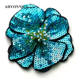 AHYONNIEX 1 Piece Large Sequins Flowers Patches Fashion Embroidered Applique for Clothing Sew On Patch for Clothes