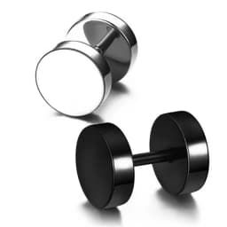 WKOUD One Pair Black Stainless Steel Round Stud Earrings For Women Dumbbell Pierceing Earrings Men Punk Fashion Jewelry