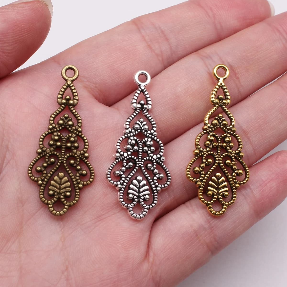 WYSIWYG 10pcs 42x14mm 3 Colors Hollow Drop-Shaped Earring Accessories Earring Connector DIY Jewelry Findings