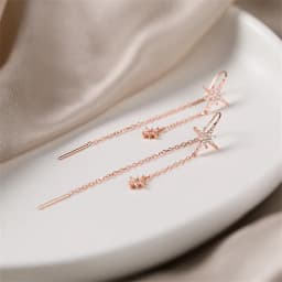 CIAXY Silver Color Inlaid Zircon Star Earrings for Women Temperament Aesthetic Long Tassel Ear Line Earring Luxury Jewelry Gift