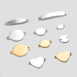 50Pcs/Lot Custom Engrave Logo Charms Stainless Steel Blank Stamping Tags With 2 Holes Connector DIY For Jewelry Making Wholsale