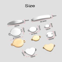 50Pcs/Lot Custom Engrave Logo Charms Stainless Steel Blank Stamping Tags With 2 Holes Connector DIY For Jewelry Making Wholsale