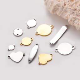 50Pcs/Lot Custom Engrave Logo Charms Stainless Steel Blank Stamping Tags With 2 Holes Connector DIY For Jewelry Making Wholsale
