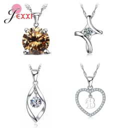 4pcs/Lot 925 Sterling Silver Women Jewelry Fashion Trendy Cubic Zirconia Heart Butterfly Pendant Necklace Birthday Wedding
