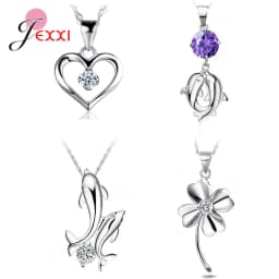 4pcs/Lot 925 Sterling Silver Women Jewelry Fashion Trendy Cubic Zirconia Heart Butterfly Pendant Necklace Birthday Wedding