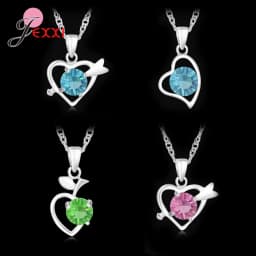 4pcs/Lot 925 Sterling Silver Women Jewelry Fashion Trendy Cubic Zirconia Heart Butterfly Pendant Necklace Birthday Wedding
