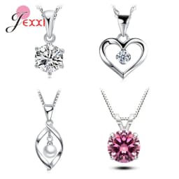 4pcs/Lot 925 Sterling Silver Women Jewelry Fashion Trendy Cubic Zirconia Heart Butterfly Pendant Necklace Birthday Wedding