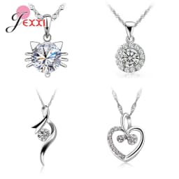 4pcs/Lot 925 Sterling Silver Women Jewelry Fashion Trendy Cubic Zirconia Heart Butterfly Pendant Necklace Birthday Wedding