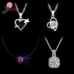 4pcs/Lot 925 Sterling Silver Women Jewelry Fashion Trendy Cubic Zirconia Heart Butterfly Pendant Necklace Birthday Wedding