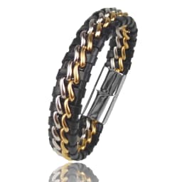 Genuine Leather Chain Bracelet for Men Magnetic Stainless Steel Clasp in Plated Gold Exclusive Jewellery Gift Wholesale Choice
