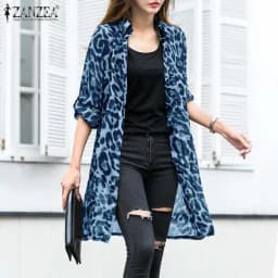 Fashion Leopard Print Cardigans Women's Summer Cover-Up Blouses ZANZEA 2025 Casual Long Kimono Cape Female Lapel Tunic Chemise