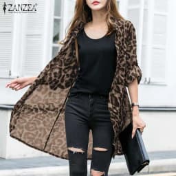 Fashion Leopard Print Cardigans Women's Summer Cover-Up Blouses ZANZEA 2025 Casual Long Kimono Cape Female Lapel Tunic Chemise