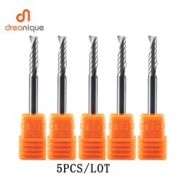 Dreanique 5pc/lot Single Flute Spiral End Mill CNC 3D Advertisement Engraving 1 Flute Bit for wood Acrylic Aluminum Plastics Cut
