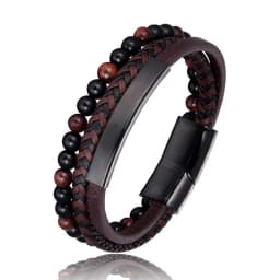 2021 Blue Stone Bracelet Genuine Blue Leather Braided Bracelet Stainless Steel Magnetic Clasp Tiger Eye Bead Bangles Men Jewelry
