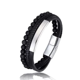 2021 Blue Stone Bracelet Genuine Blue Leather Braided Bracelet Stainless Steel Magnetic Clasp Tiger Eye Bead Bangles Men Jewelry