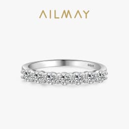 Ailmay 100% 925 Sterling Silver Stackable Round Dazzling Cubic Zirconia Rings for Women Wedding Engagement Jewelry Gift