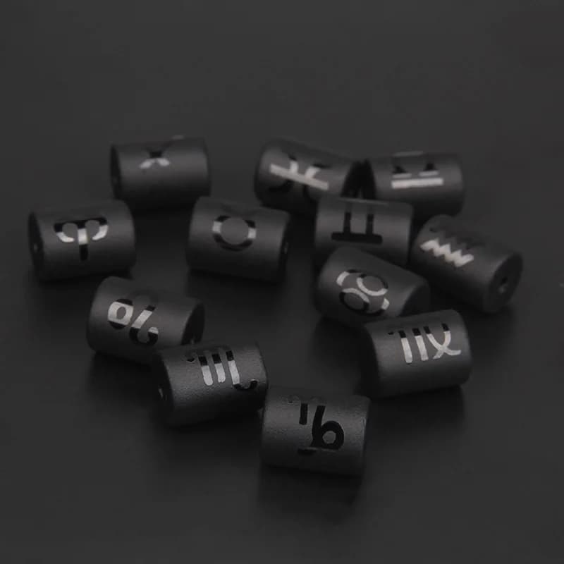 12 Zodiac Beads Charms Matte Black Onyx Constellation Beads Cylinder Pendant For DIY Making Jewelry Findings Bracelets Neckalces
