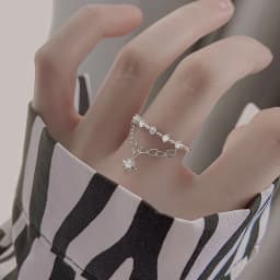 CIAXY Silver Color Double-layer Chain Rings for Women Charming Zircon Star Open Ring Luxury Jewelry Anillos Mujer
