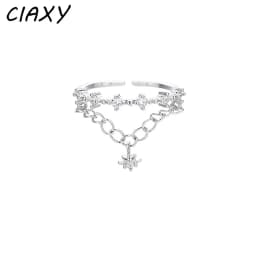 CIAXY Silver Color Double-layer Chain Rings for Women Charming Zircon Star Open Ring Luxury Jewelry Anillos Mujer