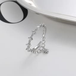 CIAXY Silver Color Double-layer Chain Rings for Women Charming Zircon Star Open Ring Luxury Jewelry Anillos Mujer