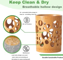 Bamboo Toothbrush Holder For Bathroom Toothbrush Cup With Drainage Quick Drying Bathroom Cup Toothpaste Holder Degradable Cup