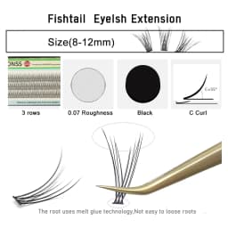 IGUIONSS 3 Rows 123 Bundles Natural Fan Eyelashes Single Cluster Self-Grafting Fishtail Mink Eyelash Long Lasting Natural C Curl
