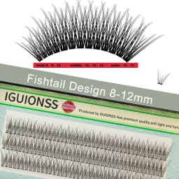 IGUIONSS 3 Rows 123 Bundles Natural Fan Eyelashes Single Cluster Self-Grafting Fishtail Mink Eyelash Long Lasting Natural C Curl