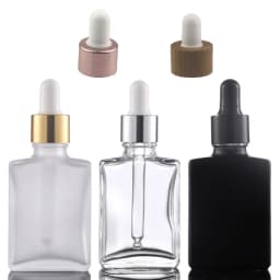 1x 3x 30ml 50ml 100ML Flat Square Glass Dropper Bottle Transparent Glass Bottle Bamboo Cap, Golden Cap, Rose Gold Cap, Black Cap