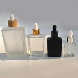 1x 3x 30ml 50ml 100ML Flat Square Glass Dropper Bottle Transparent Glass Bottle Bamboo Cap, Golden Cap, Rose Gold Cap, Black Cap