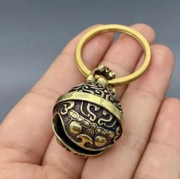 Brass Gourmet Bell Keychain Facebook Golden Toad Dragon Head Key Chain Pure Copper Keychain Bell Braided Rope Pendant DIY Pet