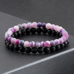 Adjustable 2pcs/set Beads Bracelets for Couple Classic 6mm Natural Black White Stone Braided Distance Bracelet Men Women Jewelry