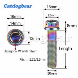 Catdogbear 4PCS M10 Titanium Bolt 20 25 30 35 40 45 50 55 60 65 70 75 80 85 90mmmm Flange Hex Head Screw for Bicycle Refitted