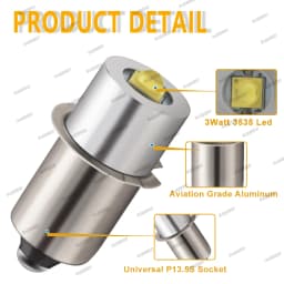 2x P13.5S 3W PR2 Mag Light 7500K E10 LED Cells Maglite Torch Flashlight Replacement Convertonverter 3V 4.5V 6V 12V 18V 24V Lamp
