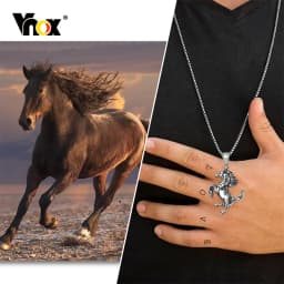 Vnox Men Horse Necklace, Rock Punk Stainless Steel Racehorse Pendant, Statement Male Lucky Collar Jewelry