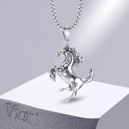 Vnox Men Horse Necklace, Rock Punk Stainless Steel Racehorse Pendant, Statement Male Lucky Collar Jewelry