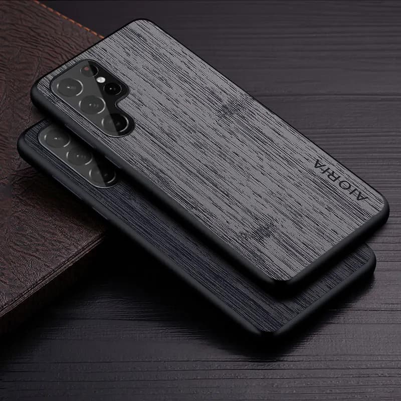 Case for Samsung Galaxy S24 S25 S22 S23 Ultra Plus Edge FE Coque Bamboo Wood Pattern Leather Cover Funda for Samsung S24 Case
